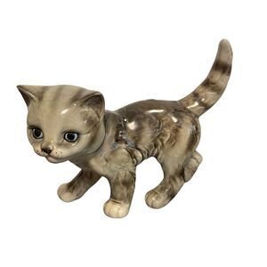 Vintage Goebel W Germany Porcelain Tabby Kitten Cat Figurine 31024 Grey Brown